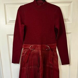 Karen Millen Red Vegan Leather & Sweater Dress